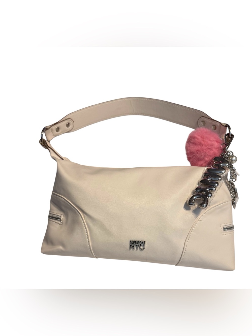 Madden NYC Cream Faux Leather Shoulder Bag Y2K Baguette Purse - Picture 11 of 14